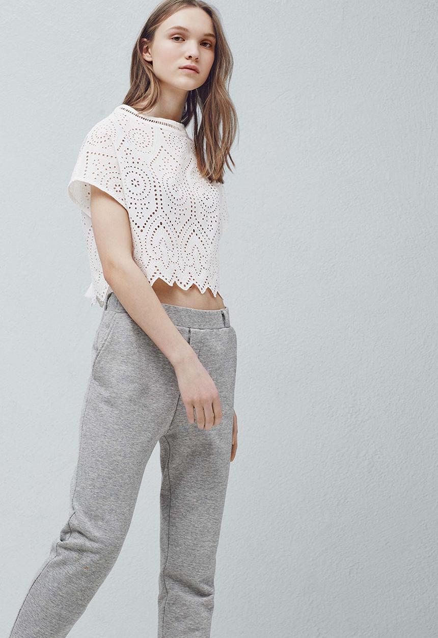 MANGO - Openwork Detail Crop Top White