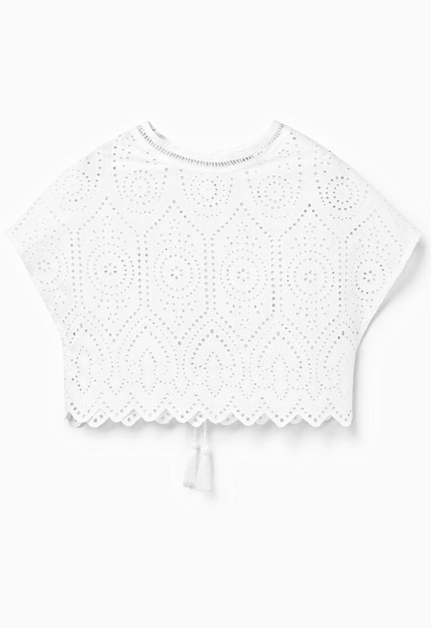 MANGO - Openwork Detail Crop Top White