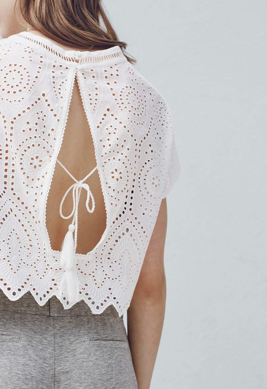 MANGO - Openwork Detail Crop Top White