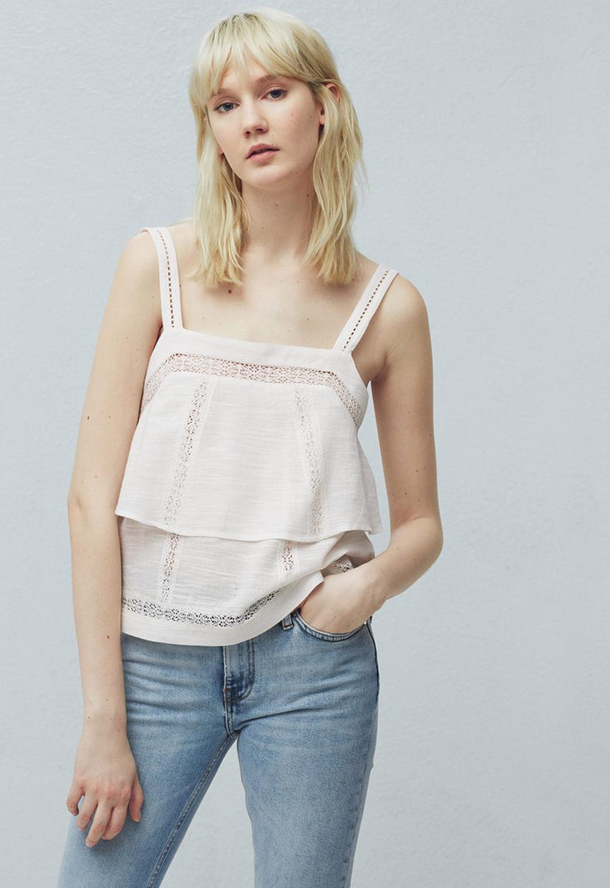MANGO - Frill Cami with Decorative Trim Off White