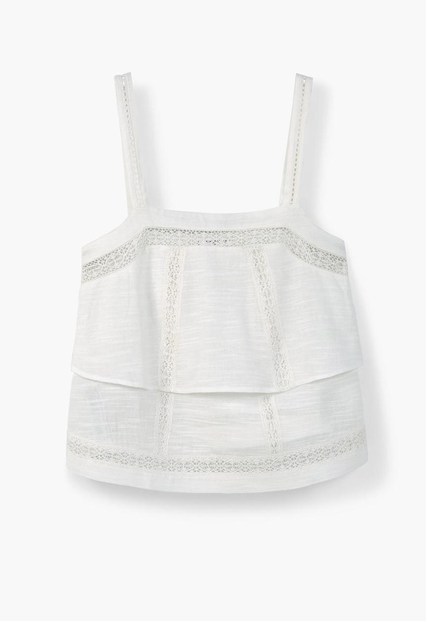 MANGO - Frill Cami with Decorative Trim Off White