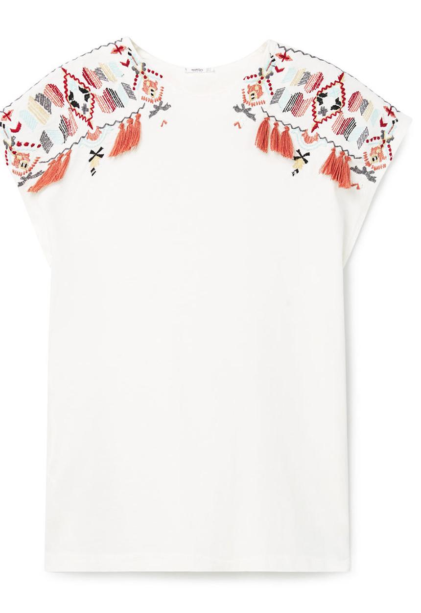 MANGO - Cap Sleeve Embroidered Top White