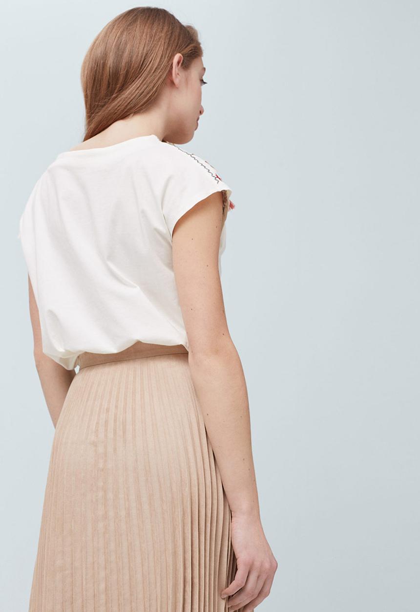 MANGO - Cap Sleeve Embroidered Top White