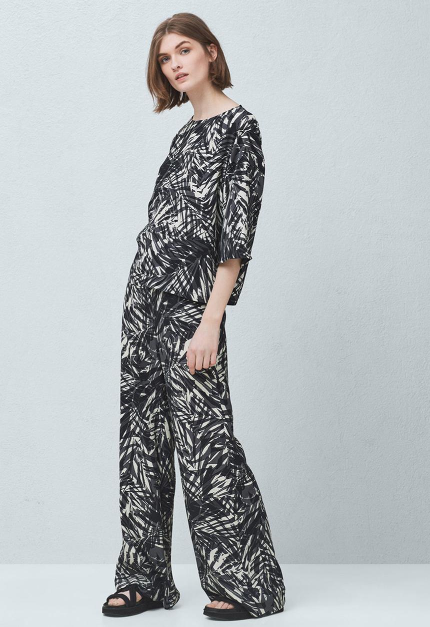 MANGO - Monochrome Abstract Leaf Printed Top Black and White