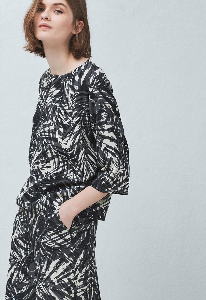 MANGO - Monochrome Abstract Leaf Printed Top Black and White