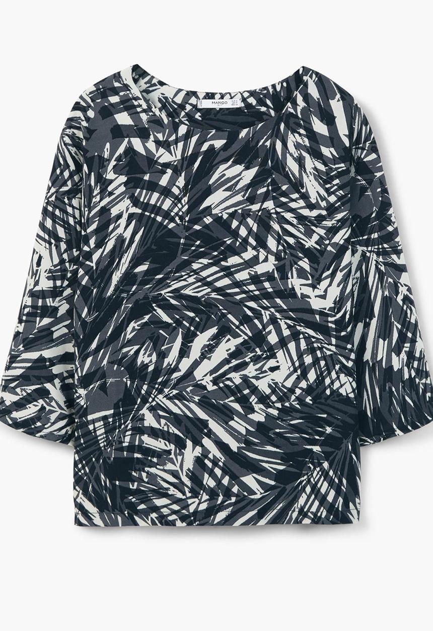 MANGO - Monochrome Abstract Leaf Printed Top Black and White