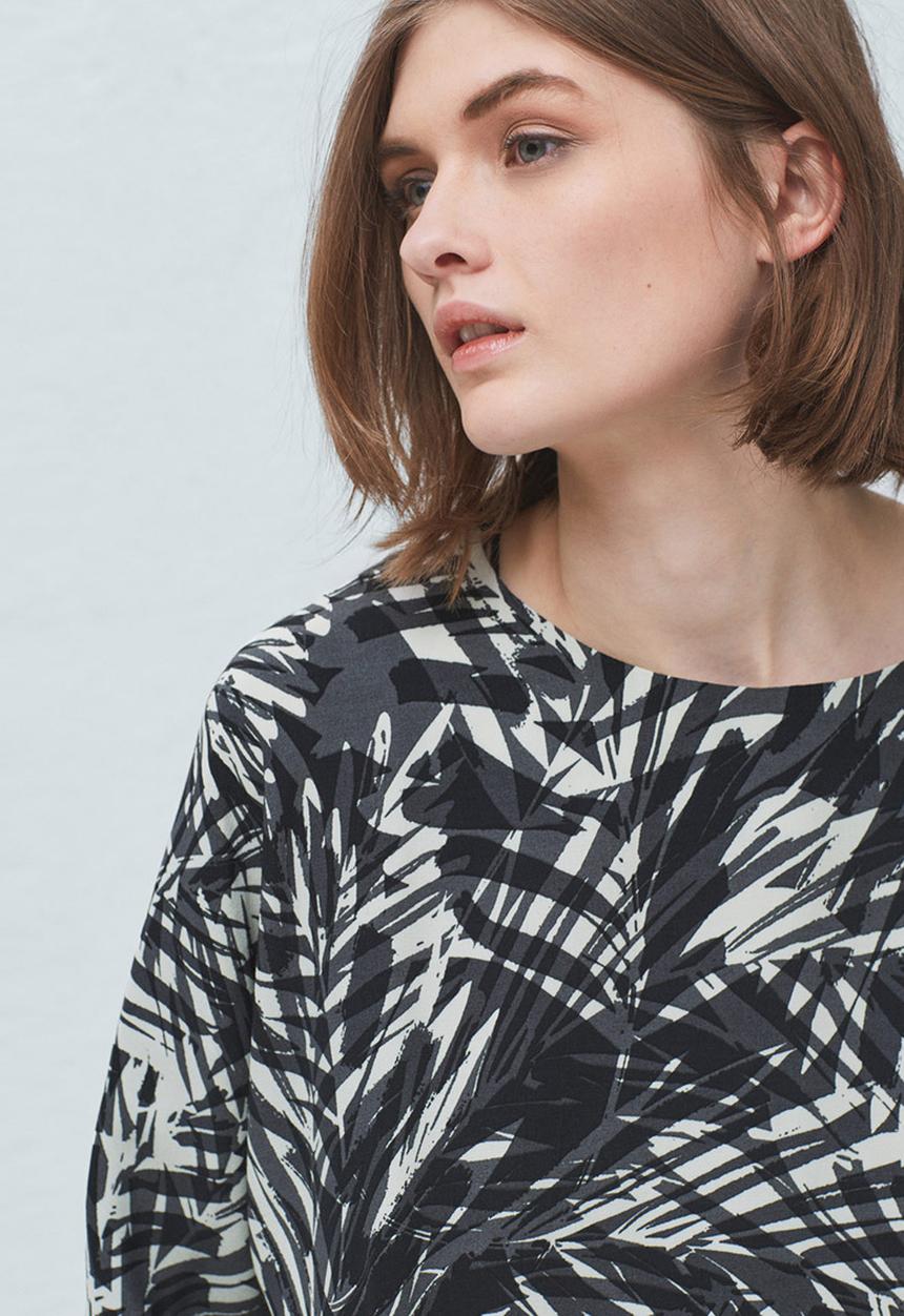 MANGO - Monochrome Abstract Leaf Printed Top Black and White