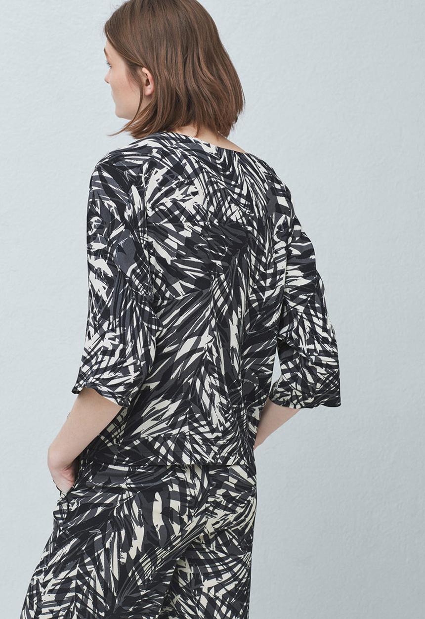 MANGO - Monochrome Abstract Leaf Printed Top Black and White