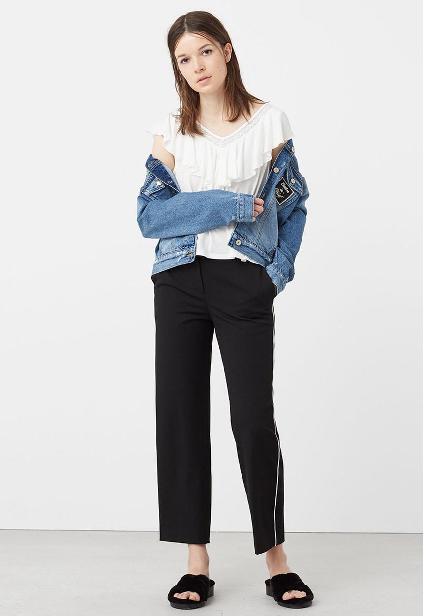 MANGO - Ruffle Top with Lace Trim White