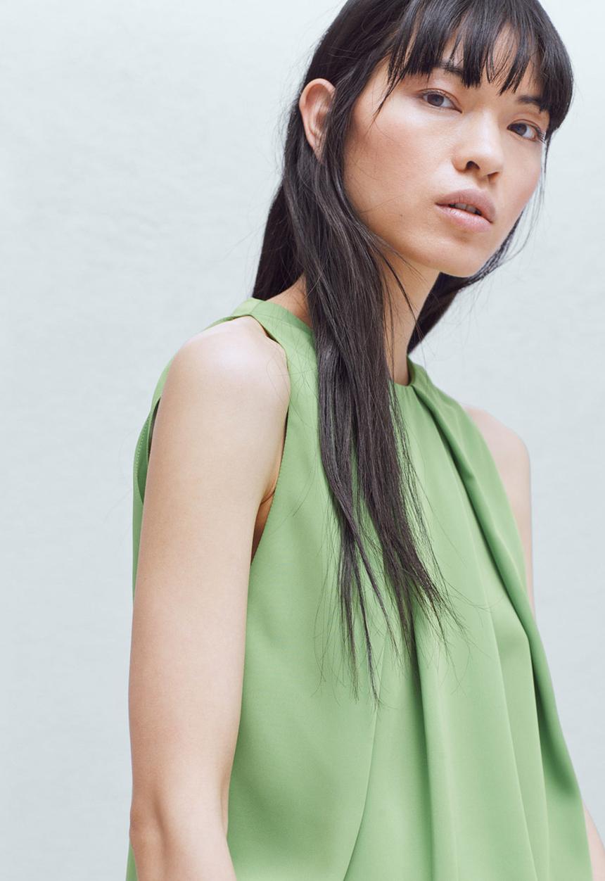 MANGO - Pleat Detail Blouse Green
