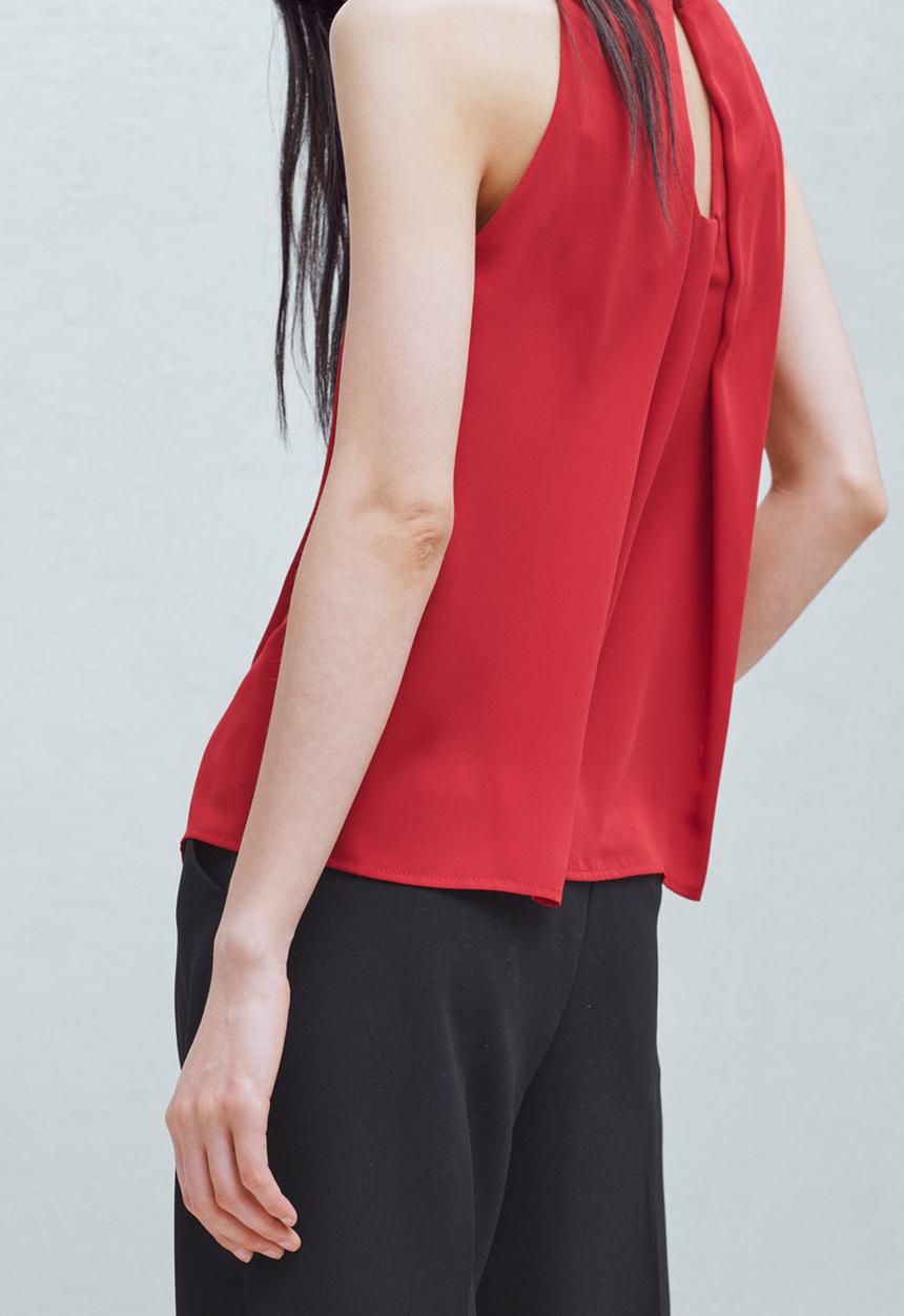 MANGO - Pleat Detail Blouse Red