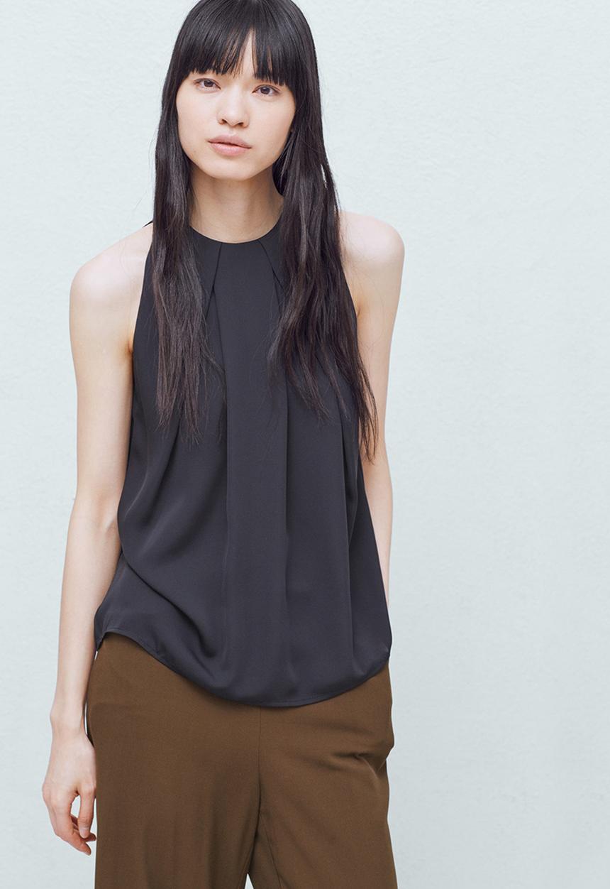 MANGO - Pleat Detail Blouse Black