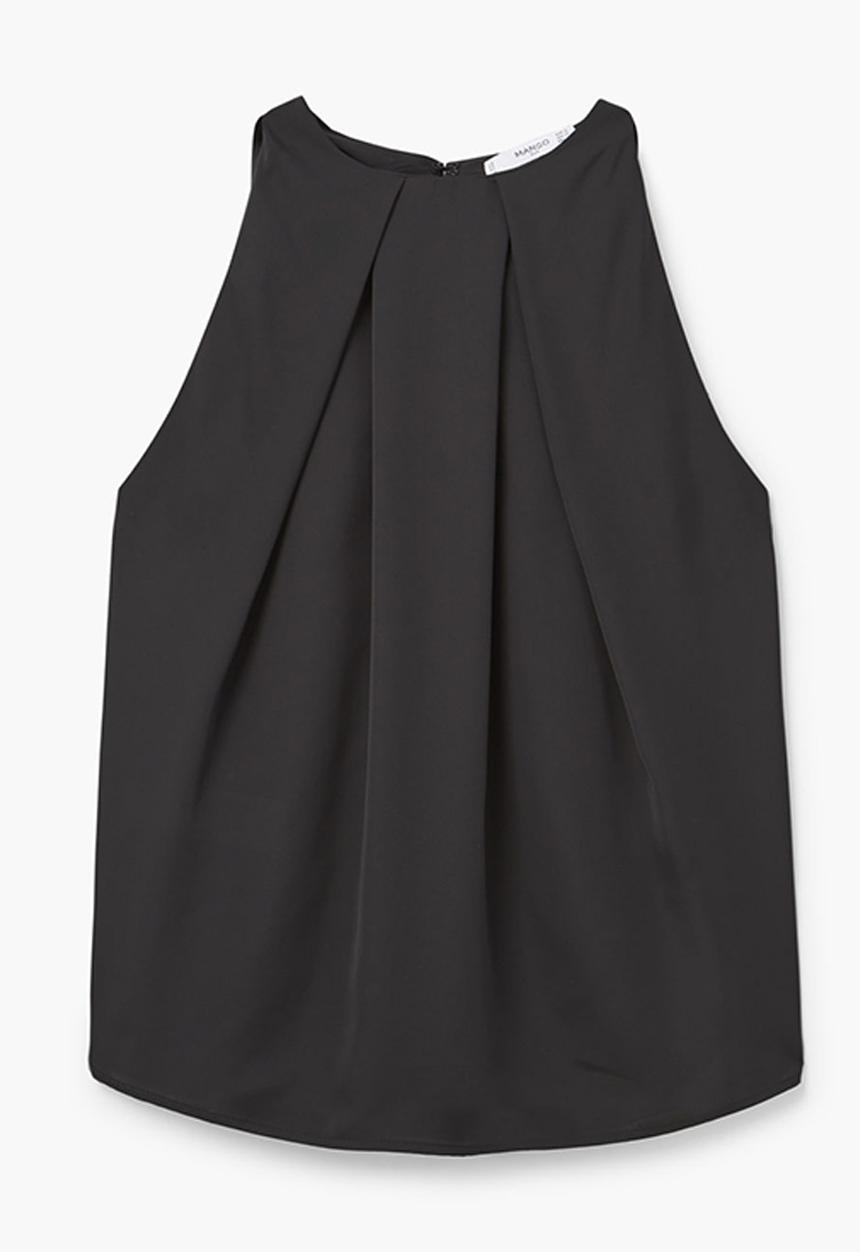 MANGO - Pleat Detail Blouse Black