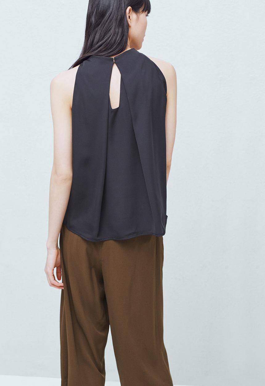 MANGO - Pleat Detail Blouse Black