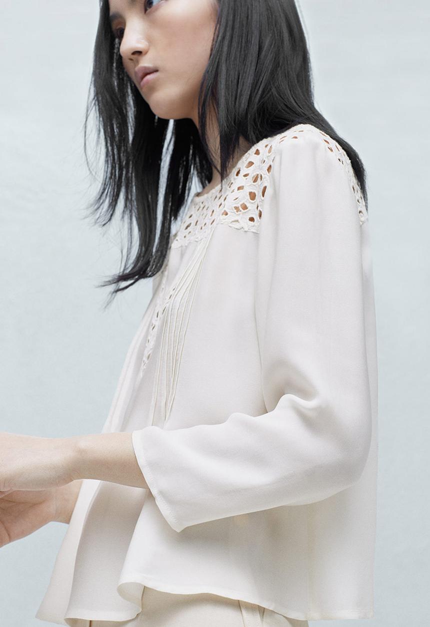 MANGO - Anglaise Detail Blouse Cream