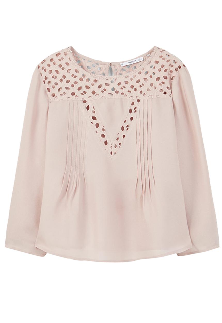 MANGO - Anglaise Detail Blouse Pale Pink