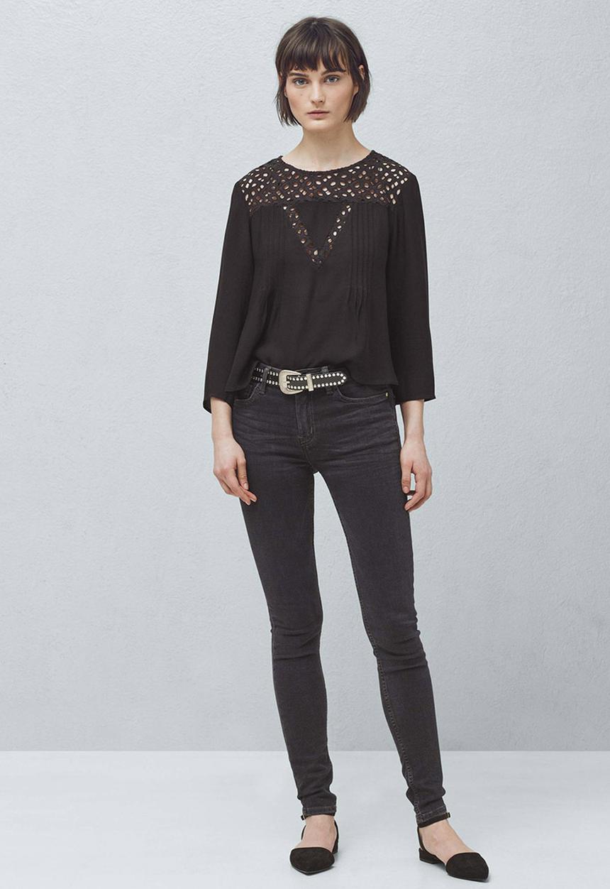 MANGO - Anglaise Detail Blouse Black