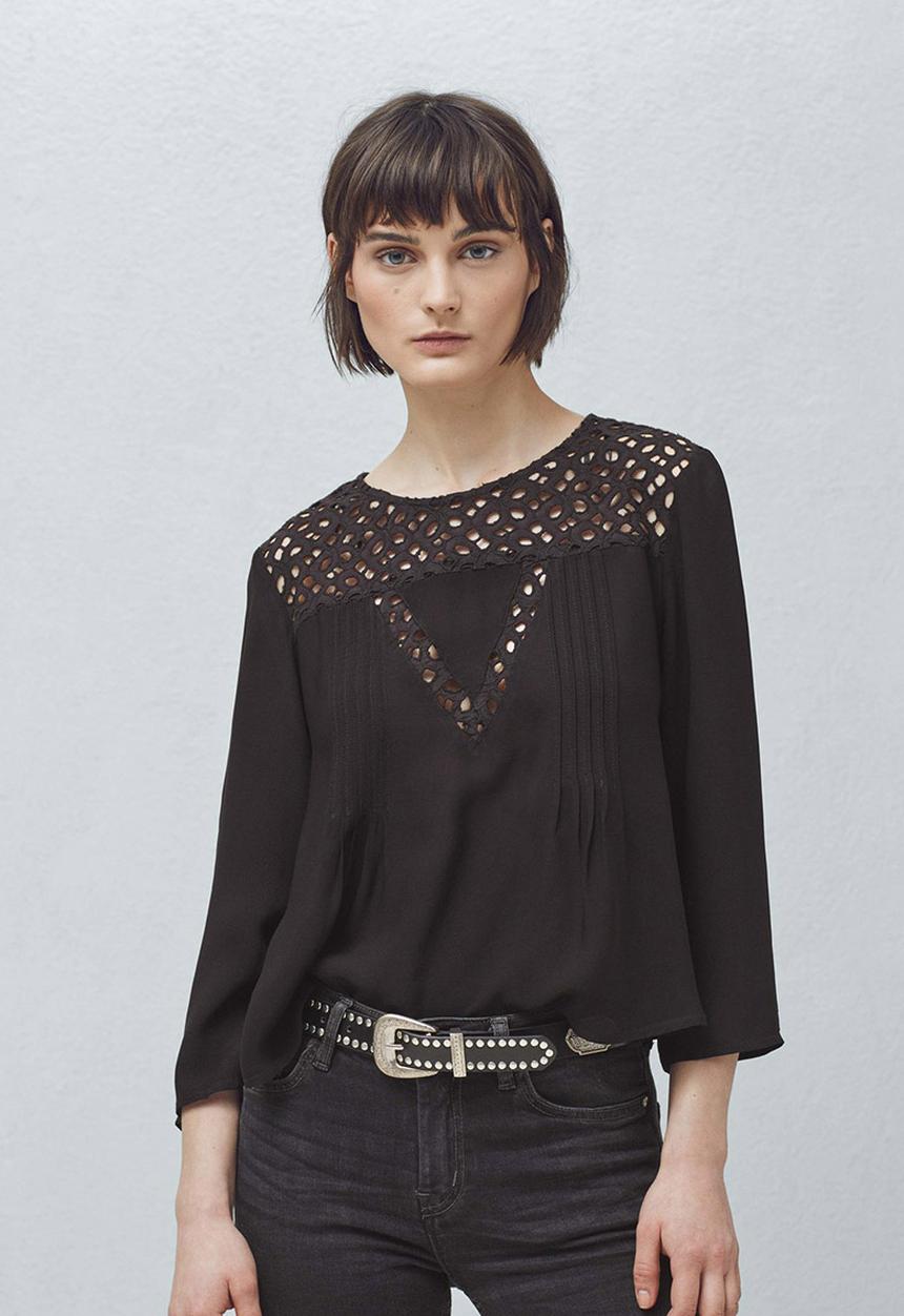 MANGO - Anglaise Detail Blouse Black