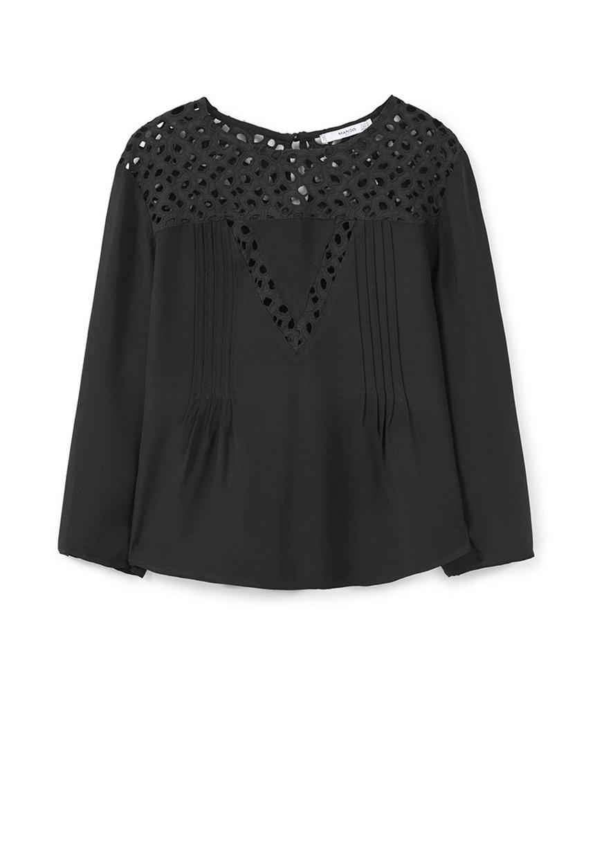 MANGO - Anglaise Detail Blouse Black