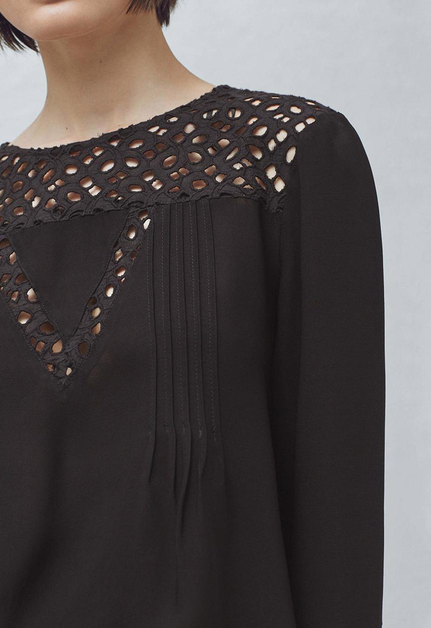 MANGO - Anglaise Detail Blouse Black