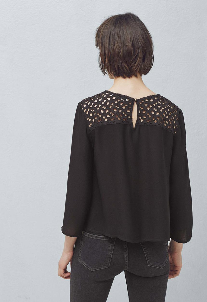 MANGO - Anglaise Detail Blouse Black