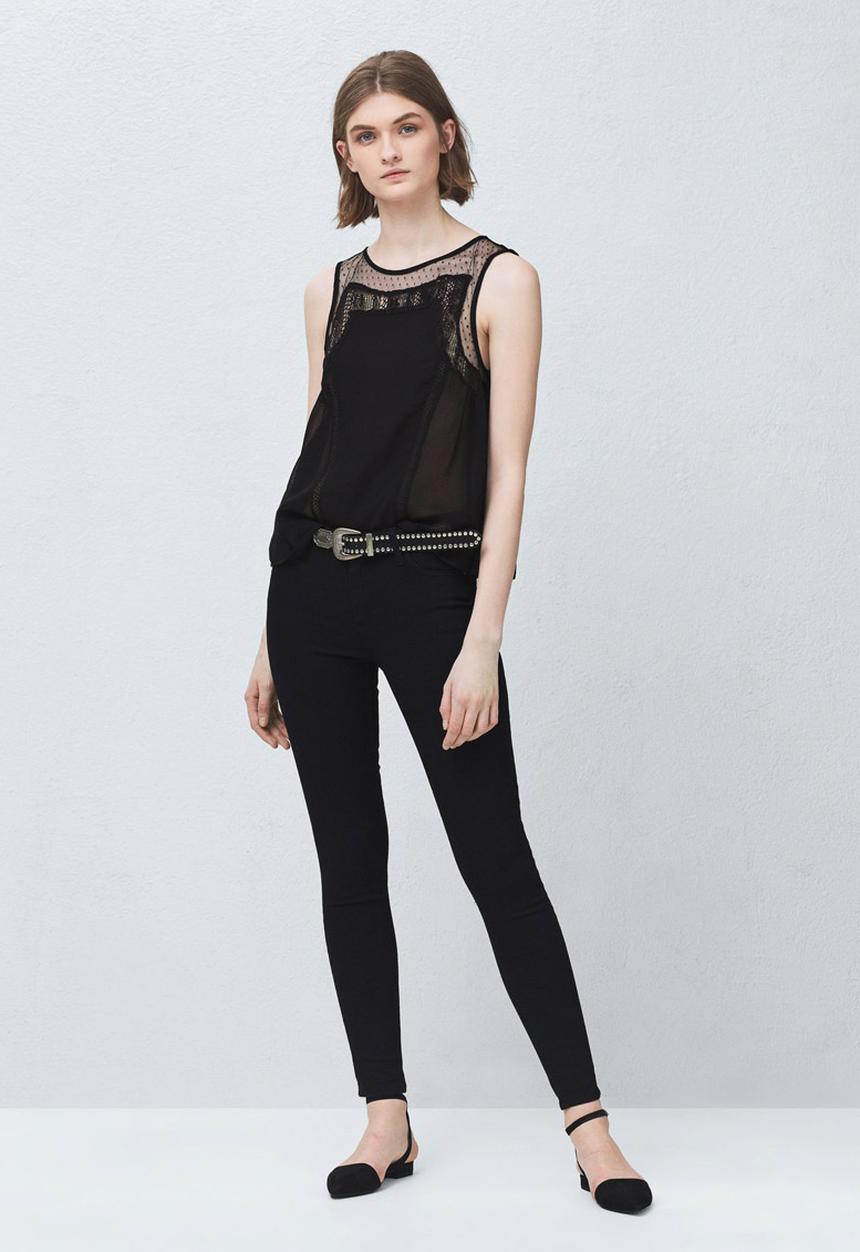 MANGO - Lace Panel Top Black