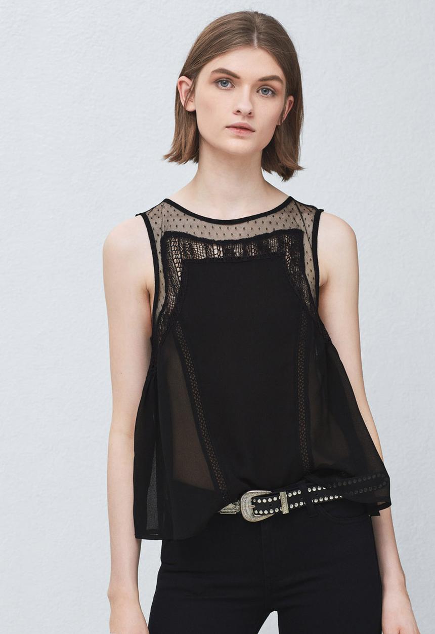 MANGO - Lace Panel Top Black