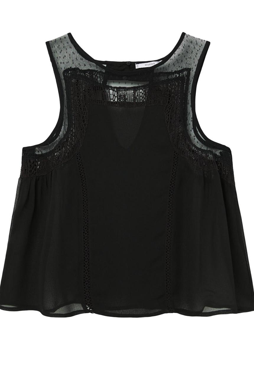 MANGO - Lace Panel Top Black