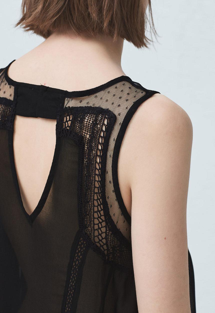 MANGO - Lace Panel Top Black