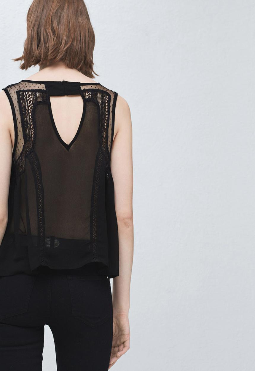 MANGO - Lace Panel Top Black
