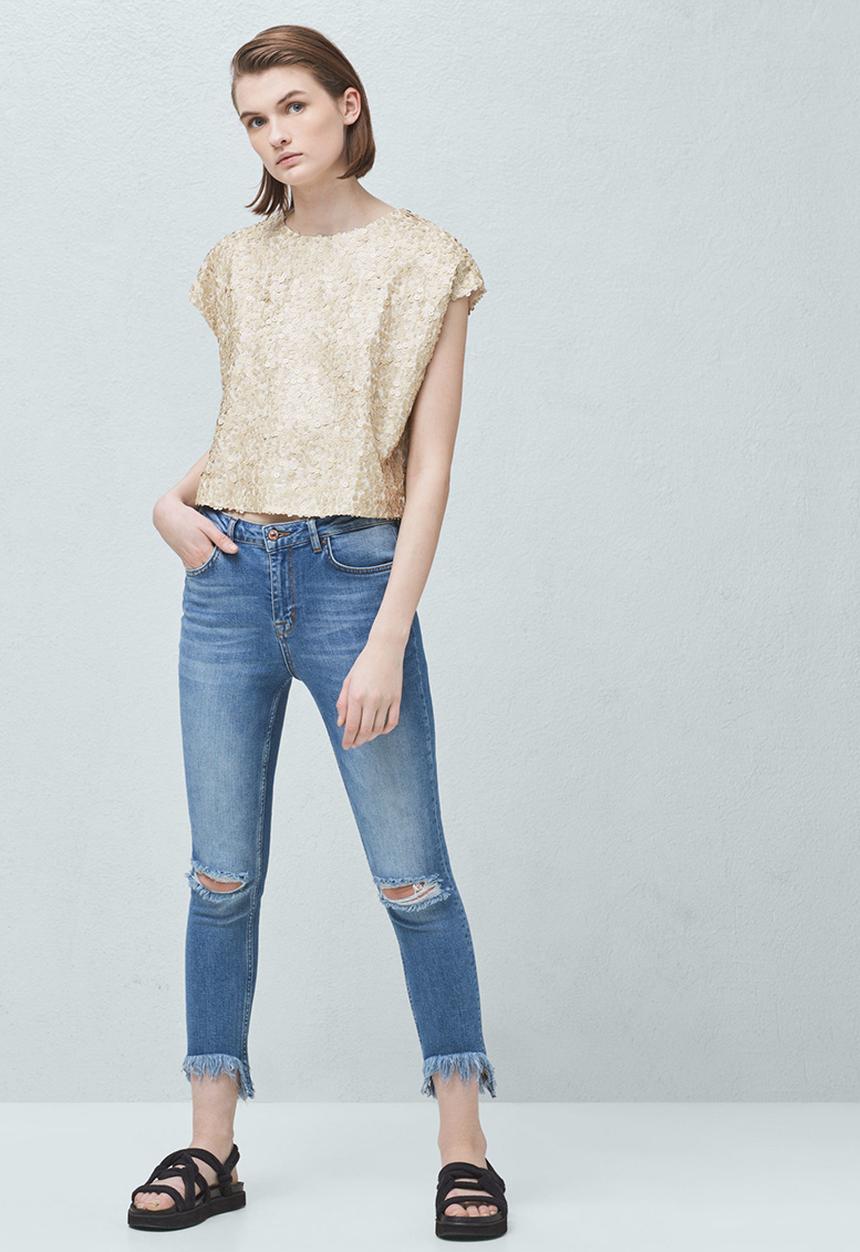MANGO - Sequined Boxy Tee Gold