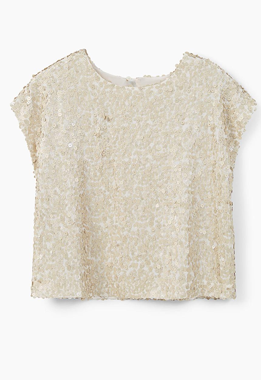 MANGO - Sequined Boxy Tee Gold