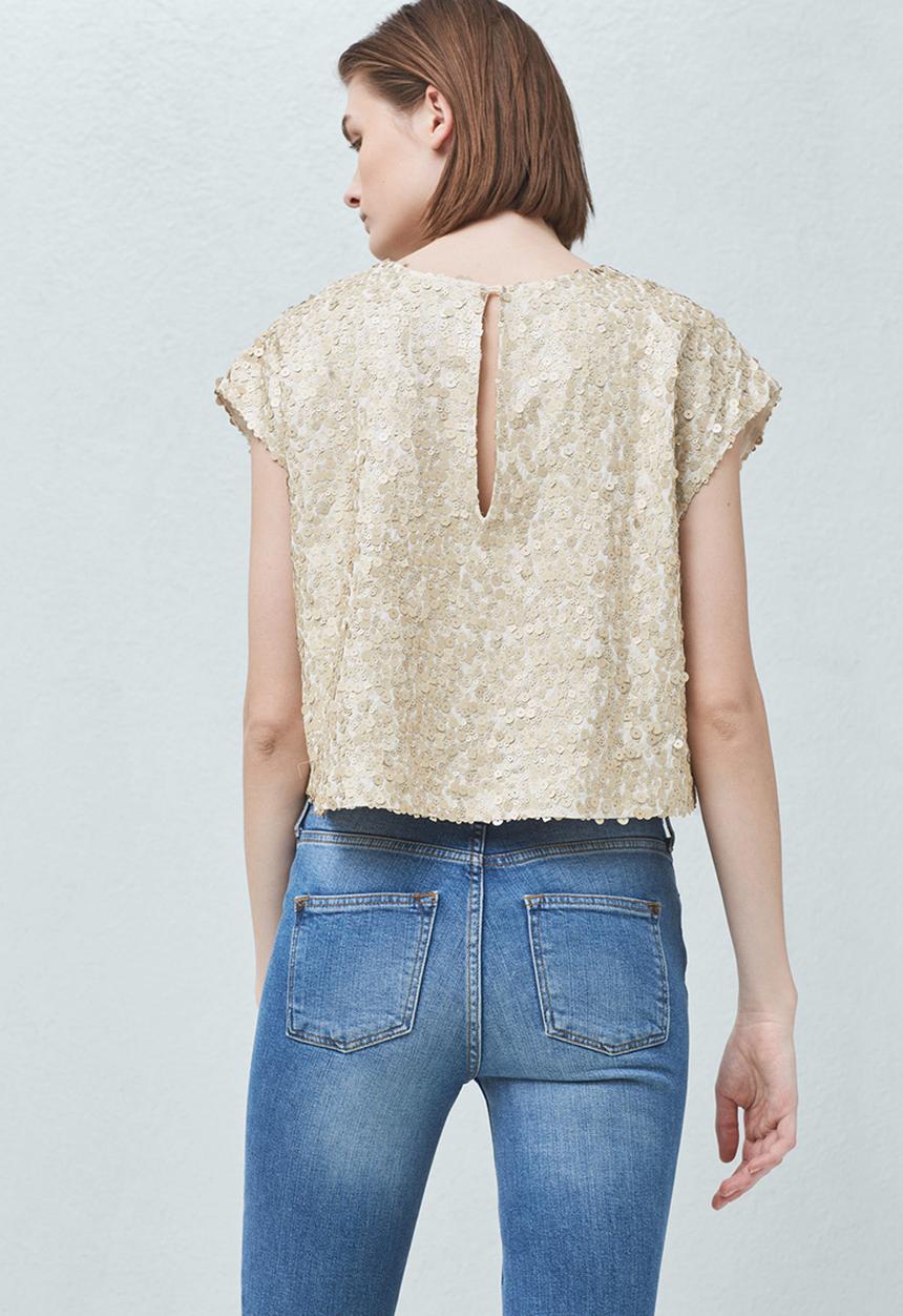 MANGO - Sequined Boxy Tee Gold