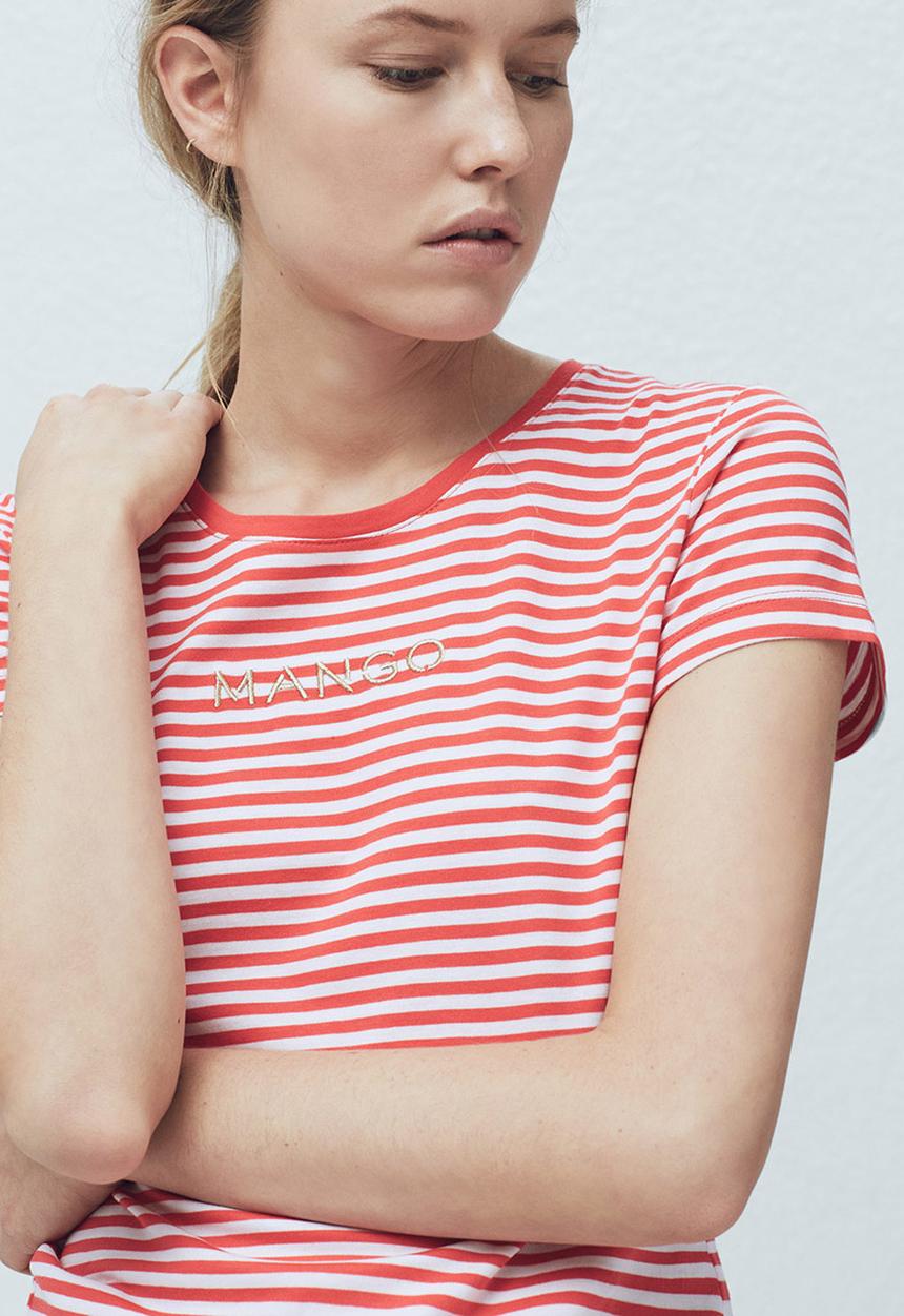 MANGO - Striped Logo T-shirt Multi-colour
