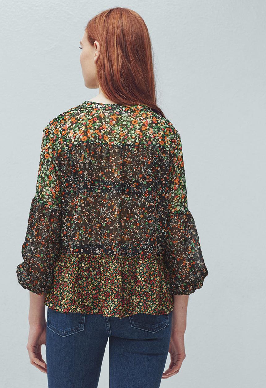 MANGO - Floral Print Flared Blouse Multi-colour