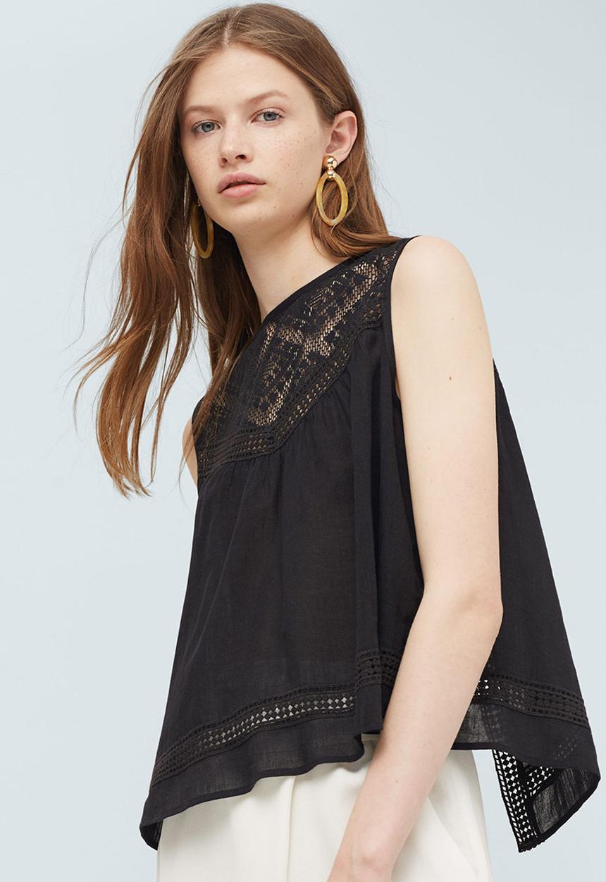 MANGO - Back-slit Openwork Top Black