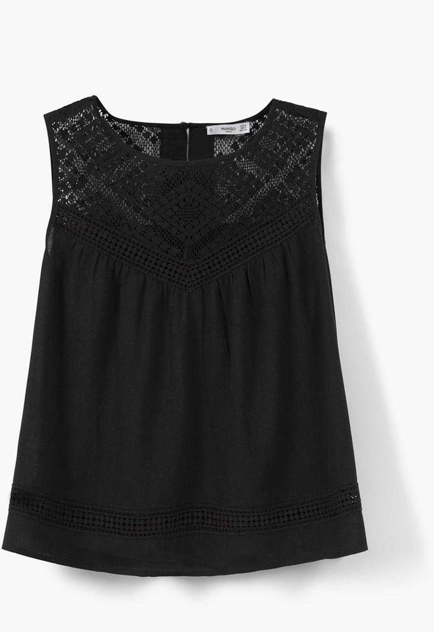 MANGO - Back-slit Openwork Top Black