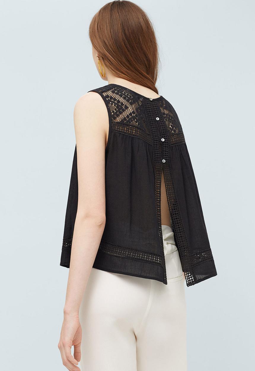 MANGO - Back-slit Openwork Top Black
