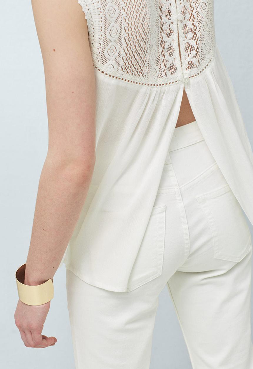 MANGO - Lace Inset Panel Top White