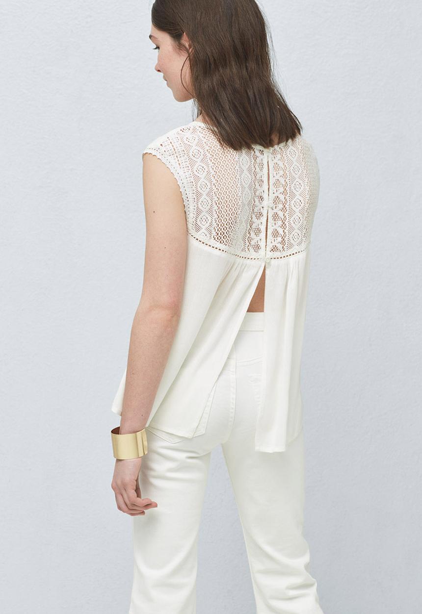 MANGO - Lace Inset Panel Top White