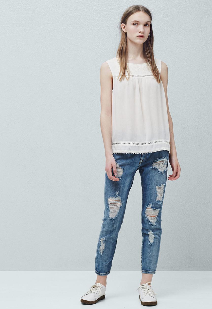 MANGO - Trim Embroidery Top White