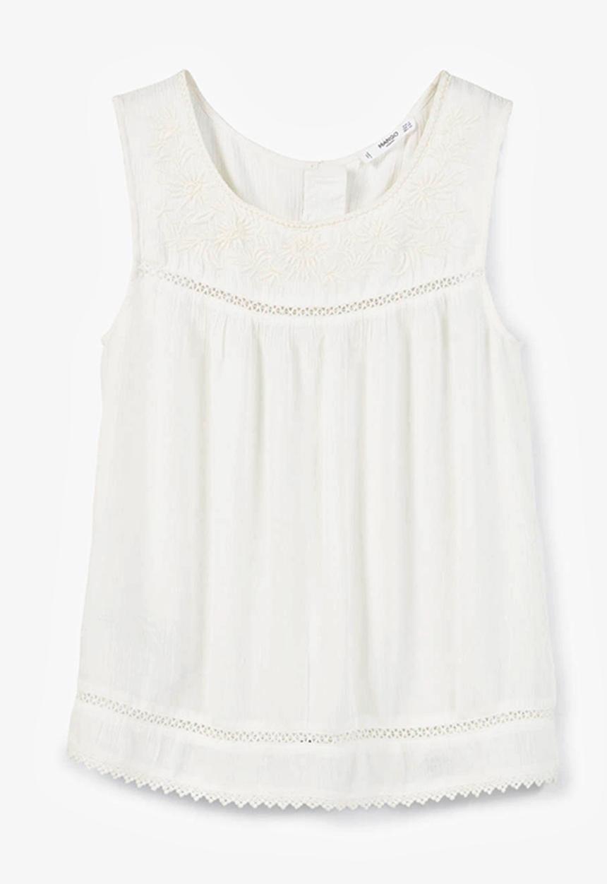 MANGO - Trim Embroidery Top White