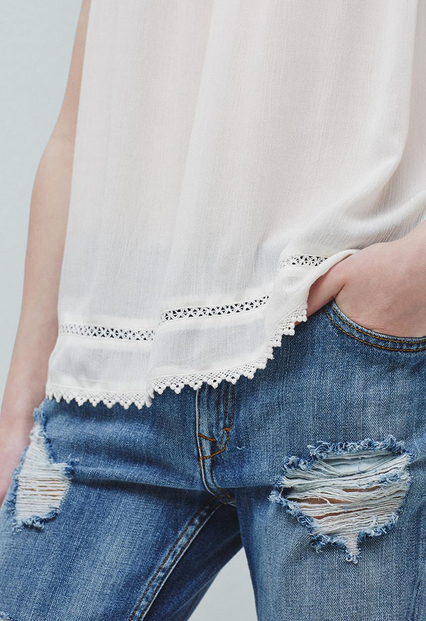 MANGO - Trim Embroidery Top White