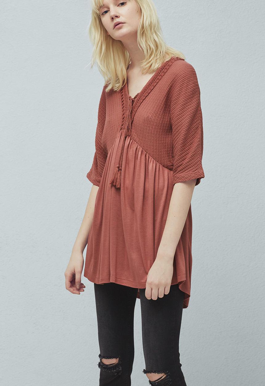 MANGO - Contrast Tunic Mid Brown