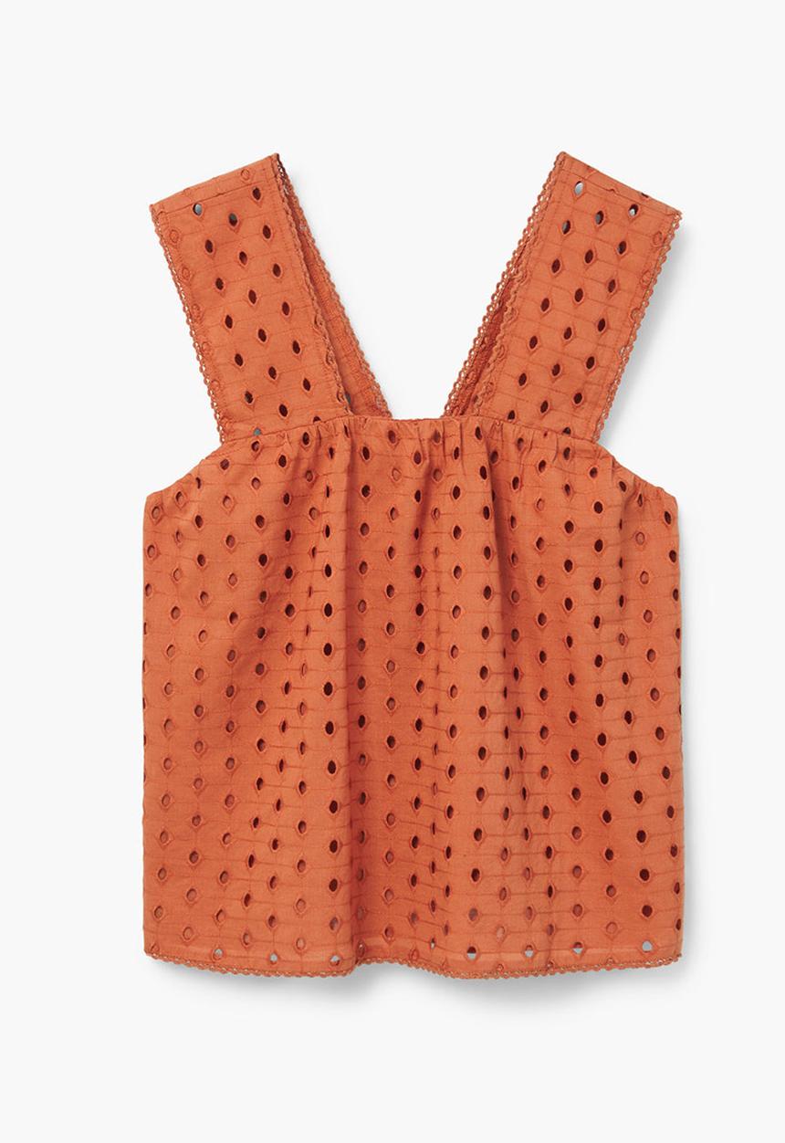 MANGO - Embroidered Top Orange