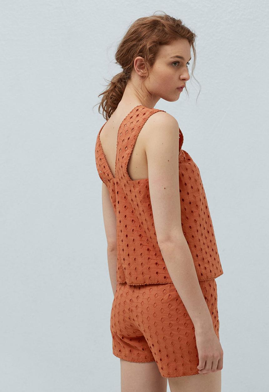 MANGO - Embroidered Top Orange
