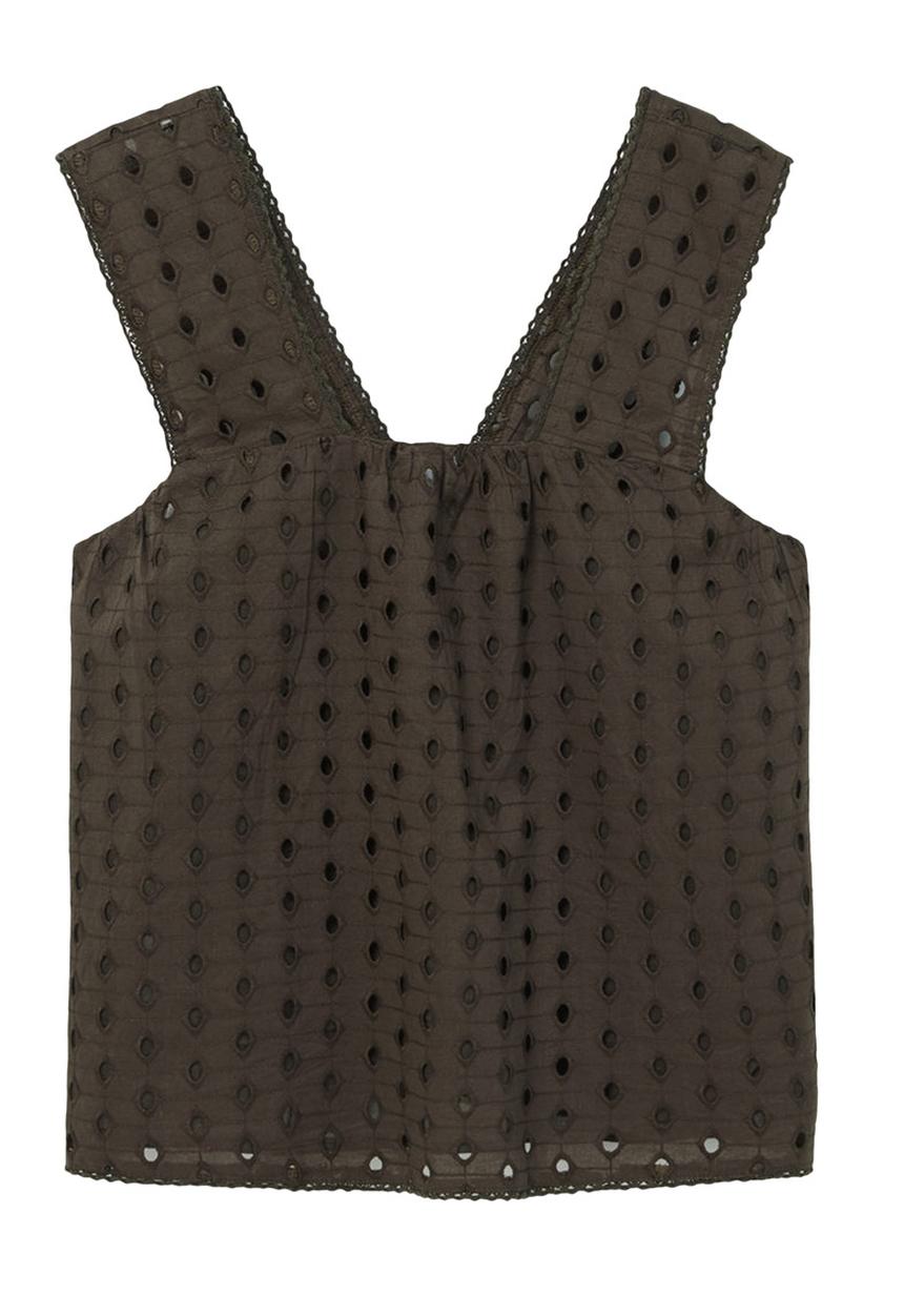 MANGO - Embroidered Top Khaki Green