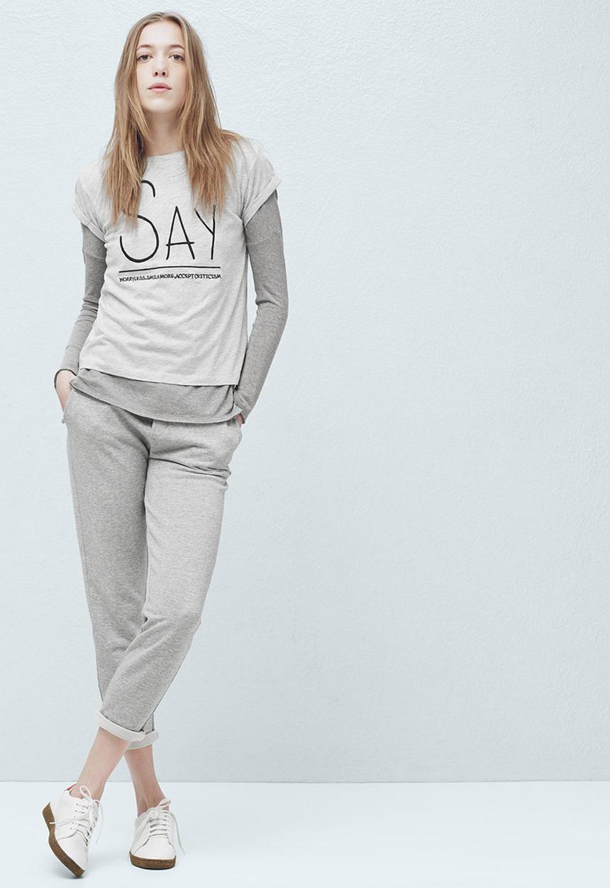 MANGO - Printed T-shirt Mid Grey