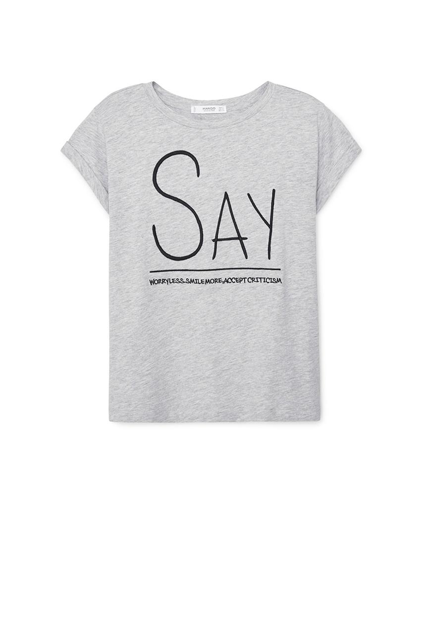 MANGO - Printed T-shirt Mid Grey