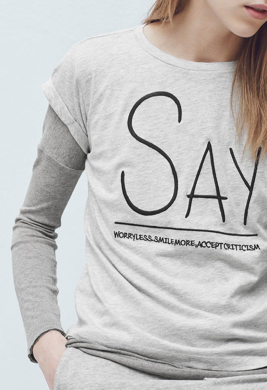 MANGO - Printed T-shirt Mid Grey